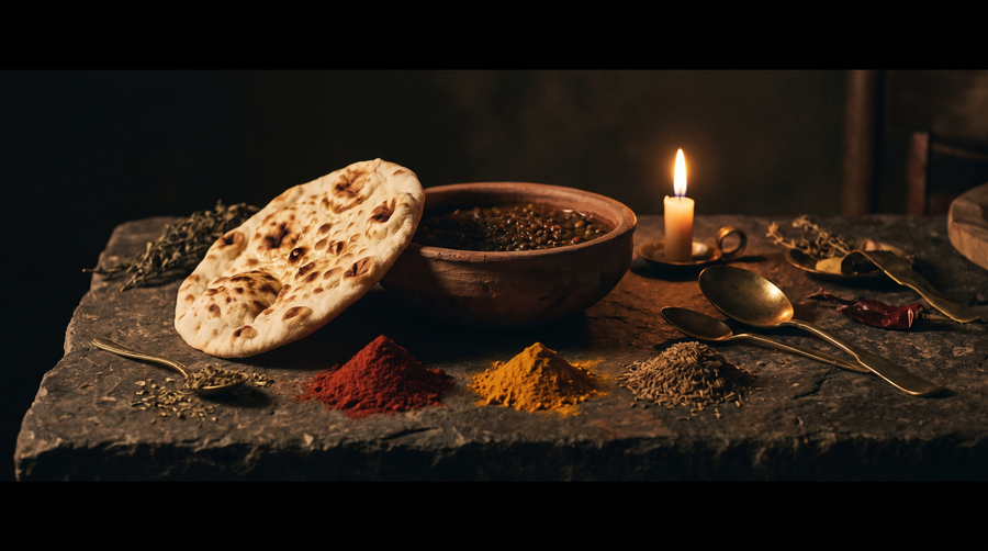 Yemeni flatbread, lentils and spices by candlelight — the simple mountain diet